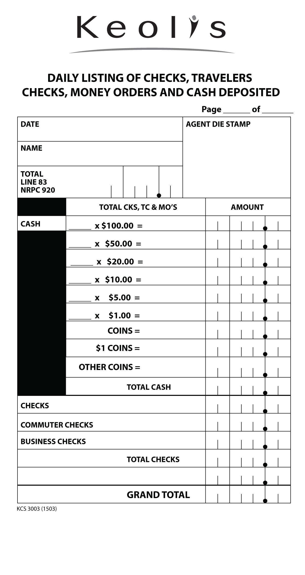 Daily Listing of Deposits Form