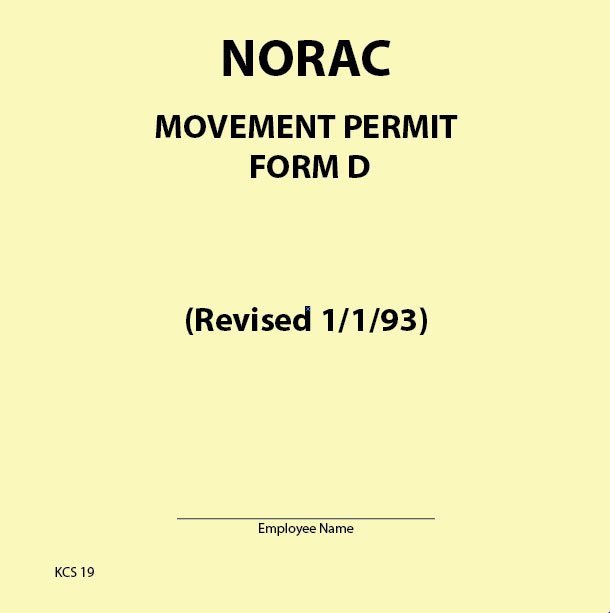 KCS19 NORAC Movement Permit Form D