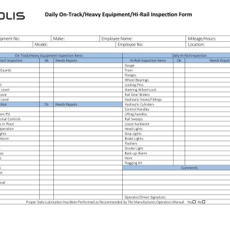 Hi-Rail Inspection Form (1810-KCS-1295)